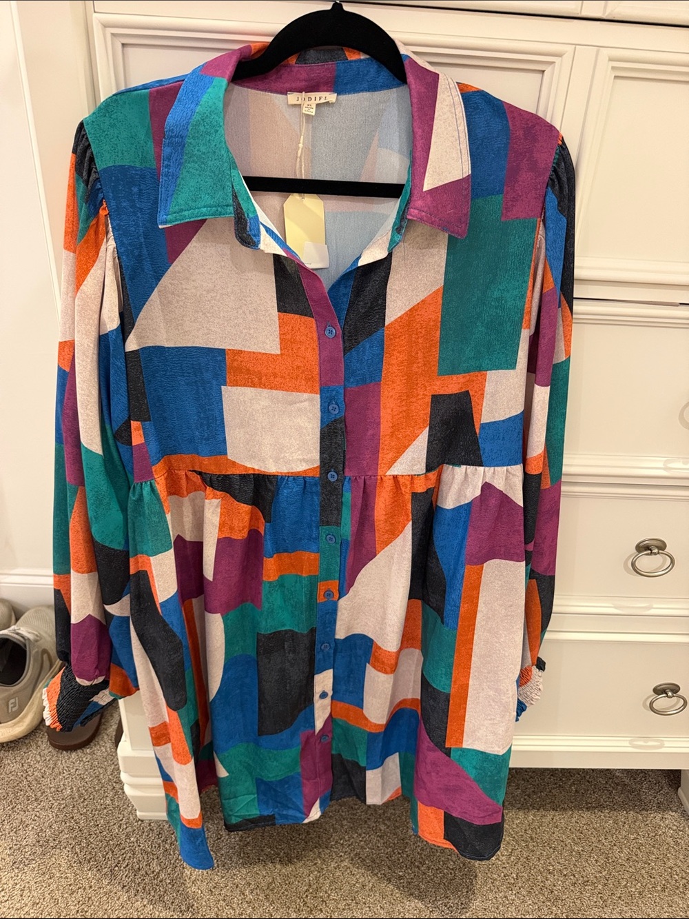 Colorblock Geometric Button-Front Women's Dress